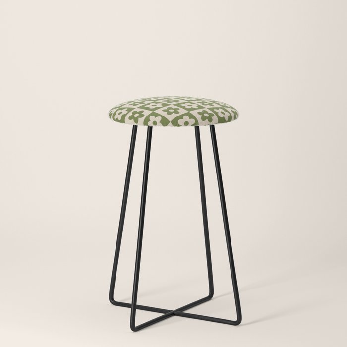 90s flowers checkers cream and green Stool