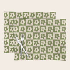 90s flowers checkers cream and green Placemat