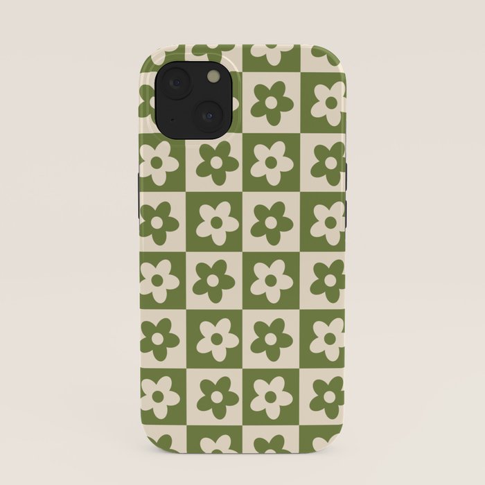 90s flowers checkers cream and green iPhone Case
