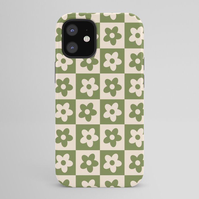 90s flowers checkers cream and green iPhone Case