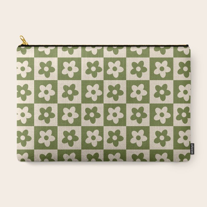 90s flowers checkers cream and green Carry All Pouch
