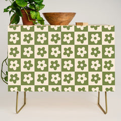 90s flowers checkers cream and green Credenza