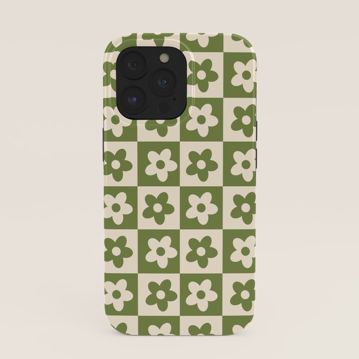 90s flowers checkers cream and green iPhone Case