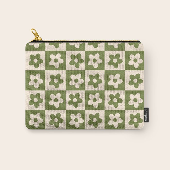 90s flowers checkers cream and green Carry All Pouch
