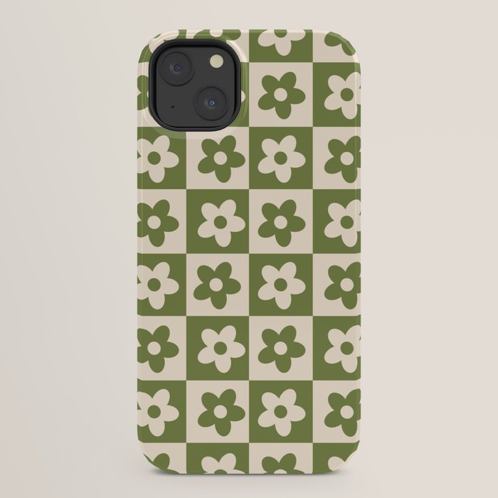 90s flowers checkers cream and green iPhone Case