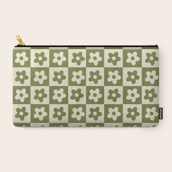 90s flowers checkers cream and green Carry All Pouch