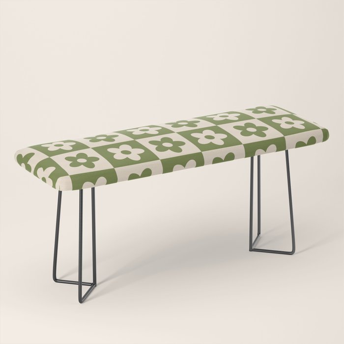 90s flowers checkers cream and green Bench