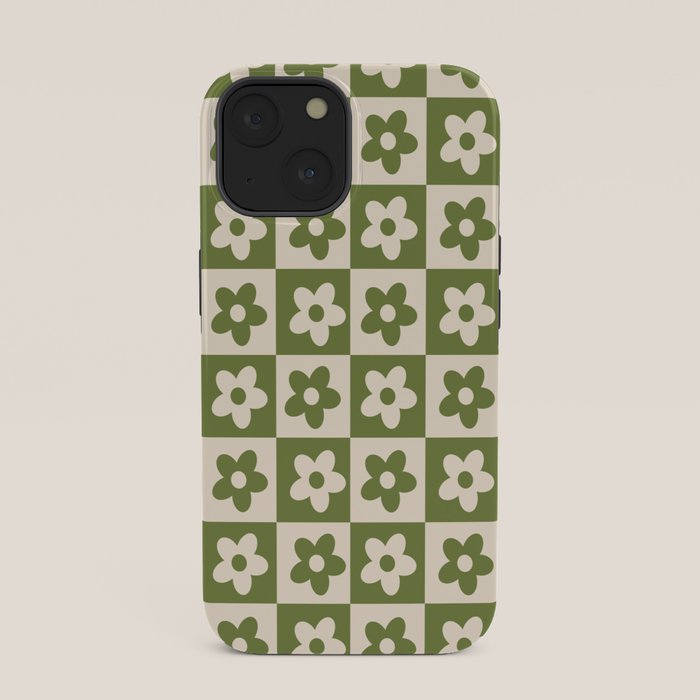 90s flowers checkers cream and green iPhone Case