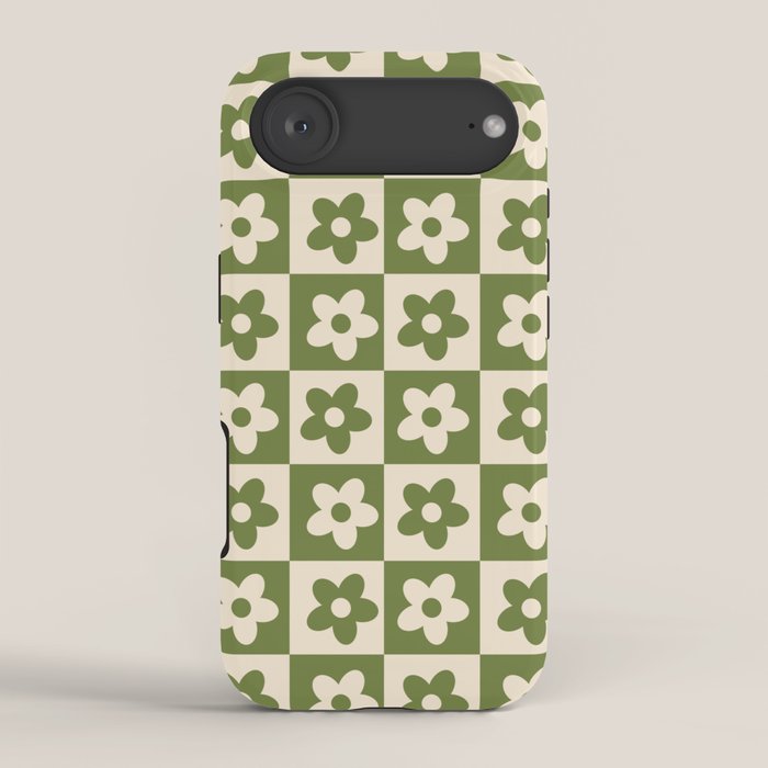 90s flowers checkers cream and green iPhone Case