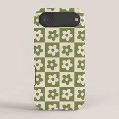90s flowers checkers cream and green iPhone Case