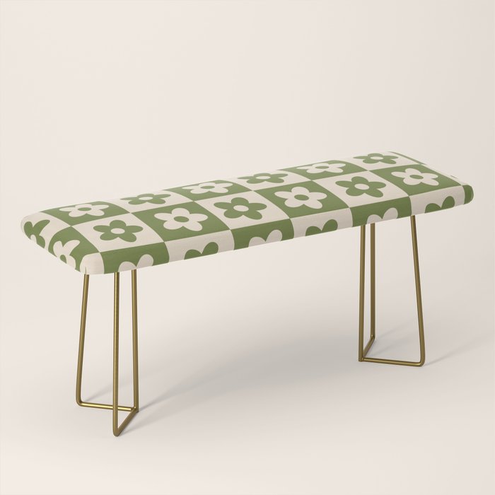 90s flowers checkers cream and green Bench