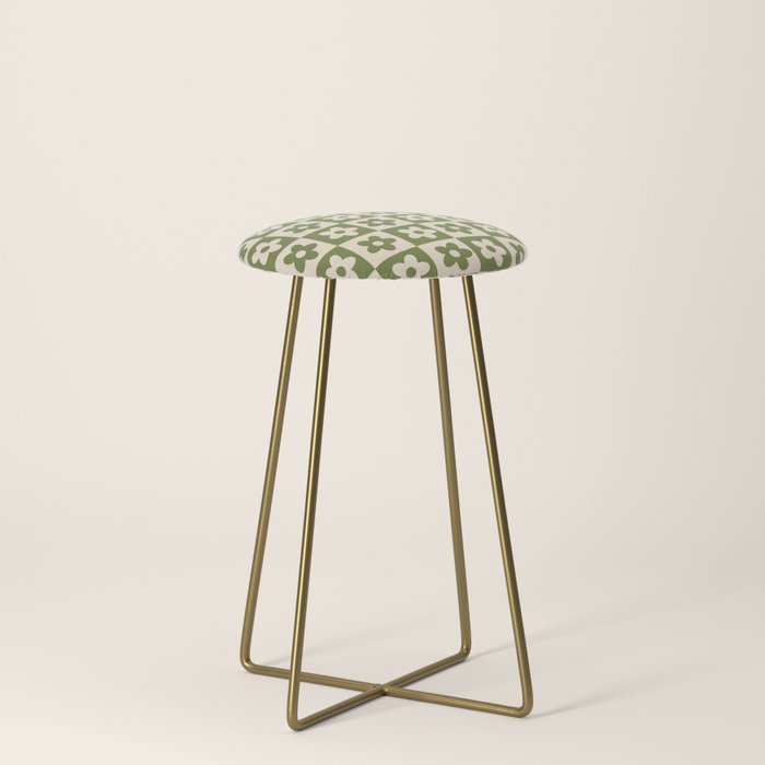 90s flowers checkers cream and green Stool