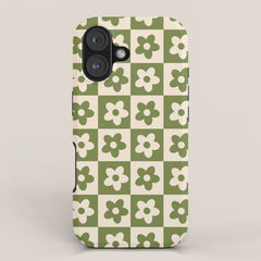 90s flowers checkers cream and green iPhone Case