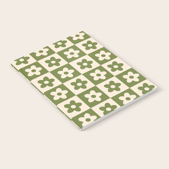 90s flowers checkers cream and green Notebook