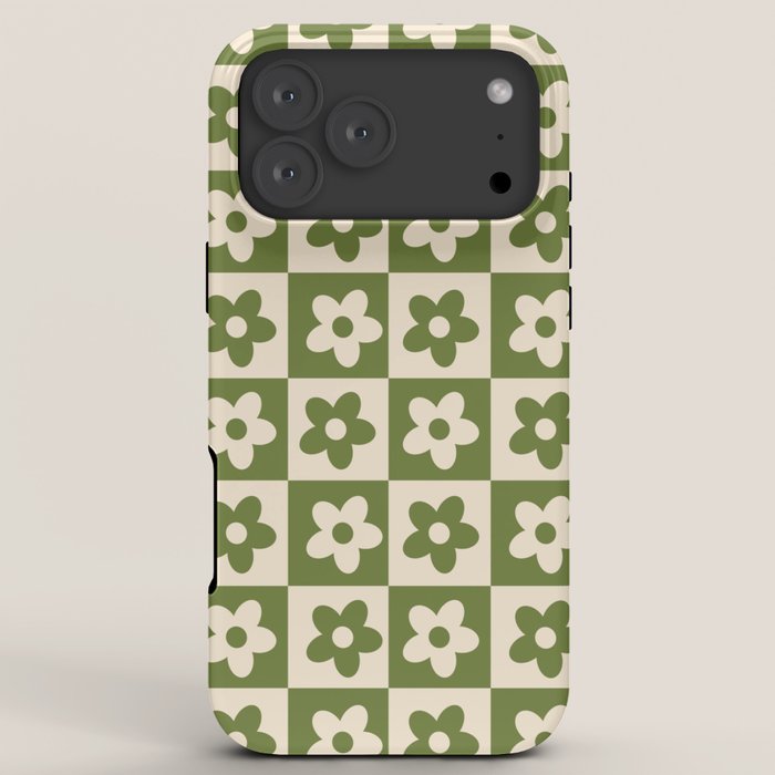 90s flowers checkers cream and green iPhone Case