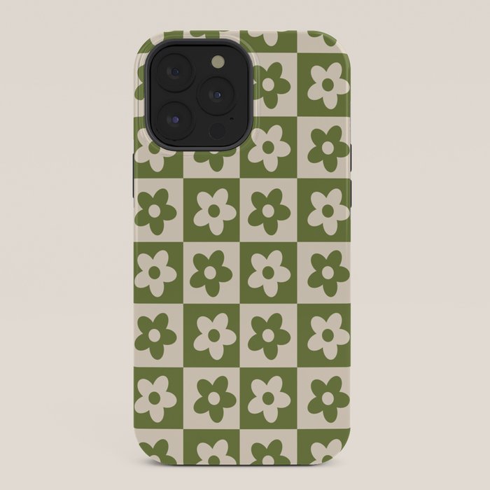 90s flowers checkers cream and green iPhone Case