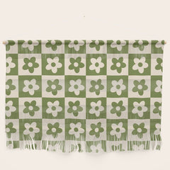 90s flowers checkers cream and green Wall Hanging