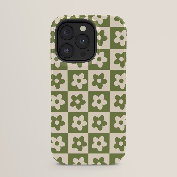 90s flowers checkers cream and green iPhone Case