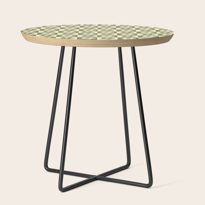90s flowers checkers cream and green Side Table
