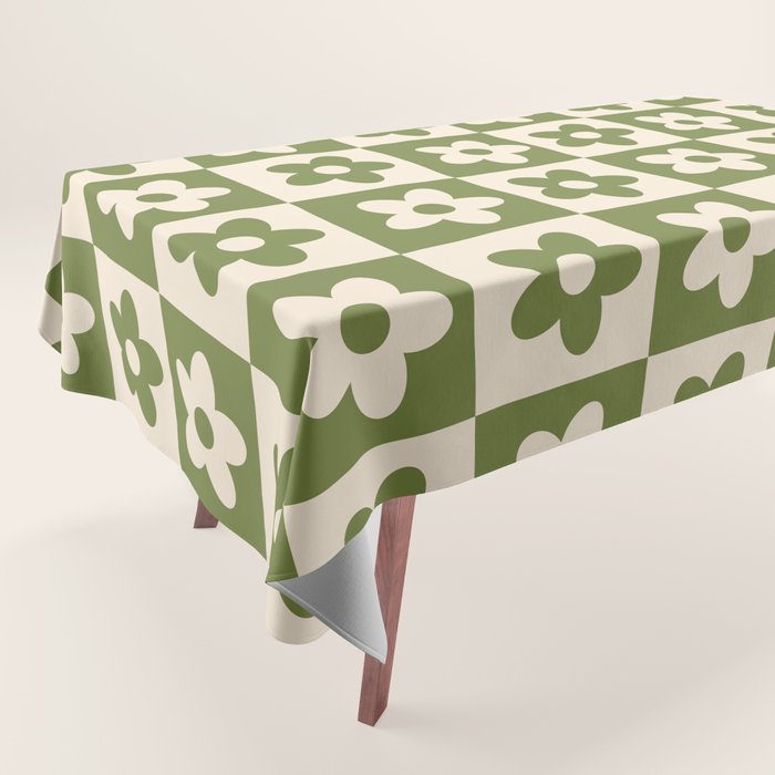 90s flowers checkers cream and green Tablecloth
