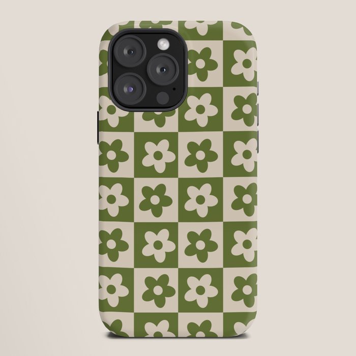 90s flowers checkers cream and green iPhone Case