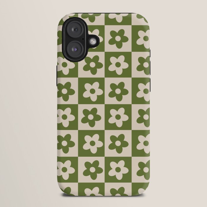 90s flowers checkers cream and green iPhone Case