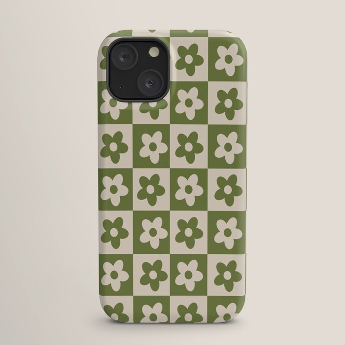 90s flowers checkers cream and green iPhone Case