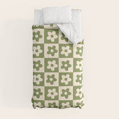 90s flowers checkers cream and green Comforter