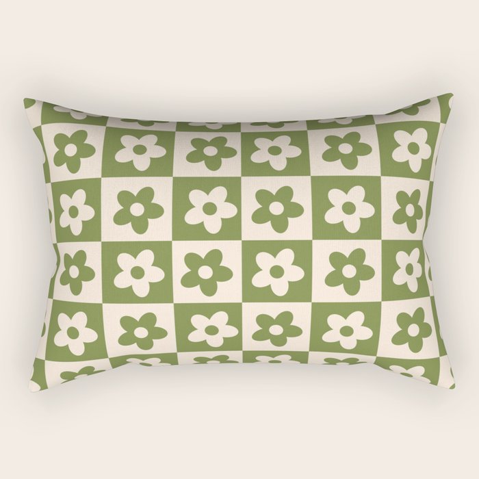 90s flowers checkers cream and green Rectangular Pillow