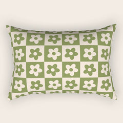 90s flowers checkers cream and green Rectangular Pillow