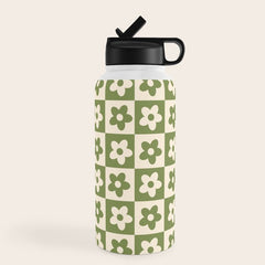 90s flowers checkers cream and green Water Bottle
