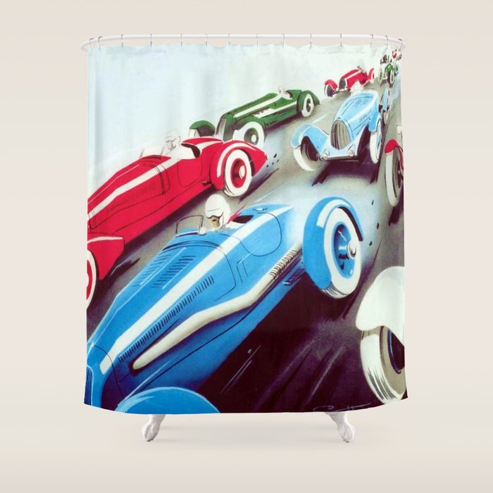 1932 Vintage 24 Hours of Le Mans French Auto Racing Wall Decor Shower Curtain