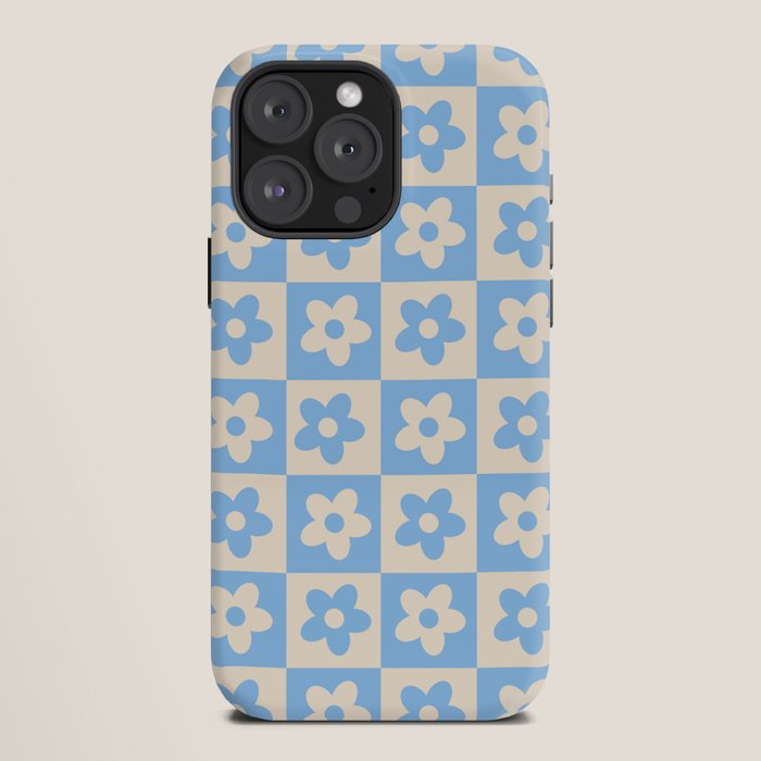 90s flowers checkers cream and blue iPhone Case