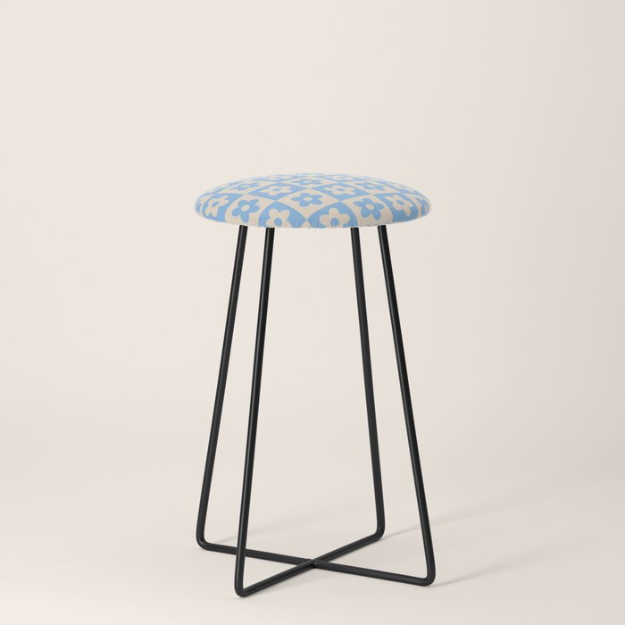 90s flowers checkers cream and blue Stool