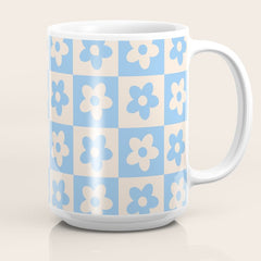 90s flowers checkers cream and blue Coffee Mug