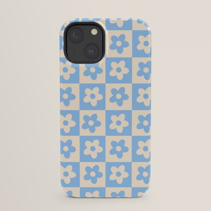 90s flowers checkers cream and blue iPhone Case