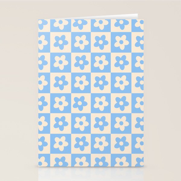 90s flowers checkers cream and blue Stationery Card