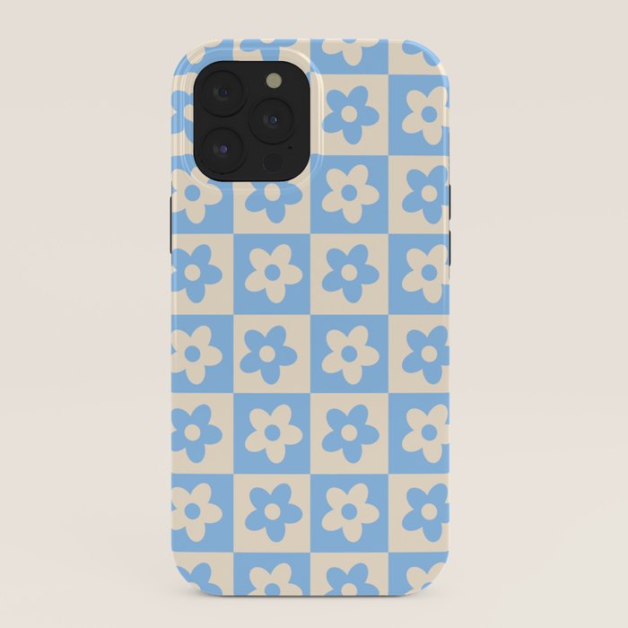90s flowers checkers cream and blue iPhone Case