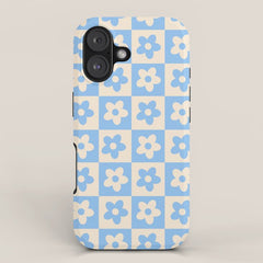 90s flowers checkers cream and blue iPhone Case