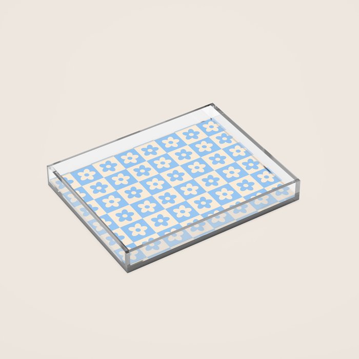 90s flowers checkers cream and blue Acrylic Tray