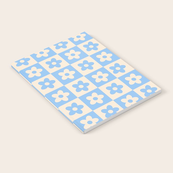 90s flowers checkers cream and blue Notebook