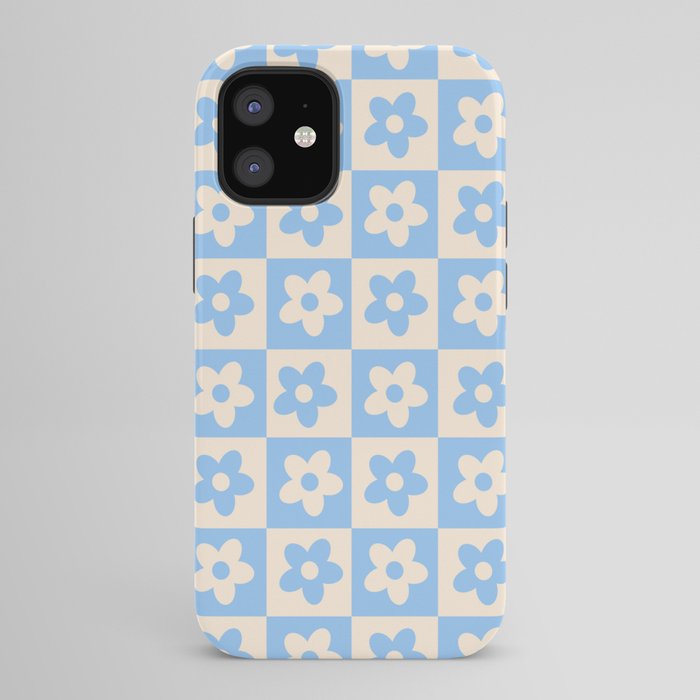 90s flowers checkers cream and blue iPhone Case