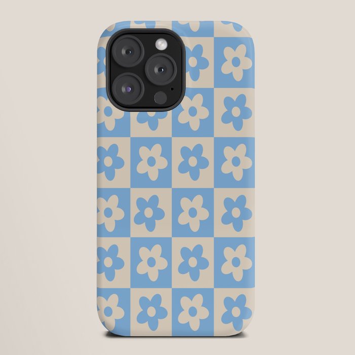 90s flowers checkers cream and blue iPhone Case