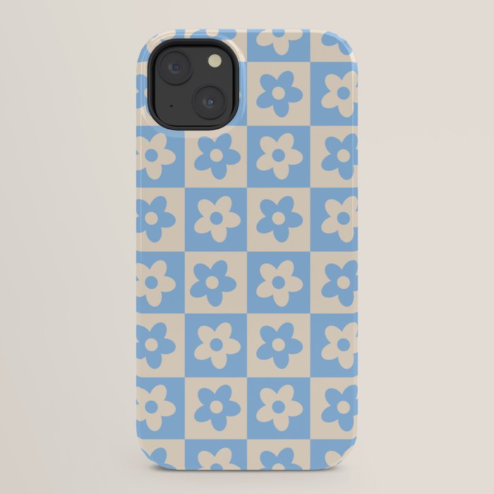 90s flowers checkers cream and blue iPhone Case