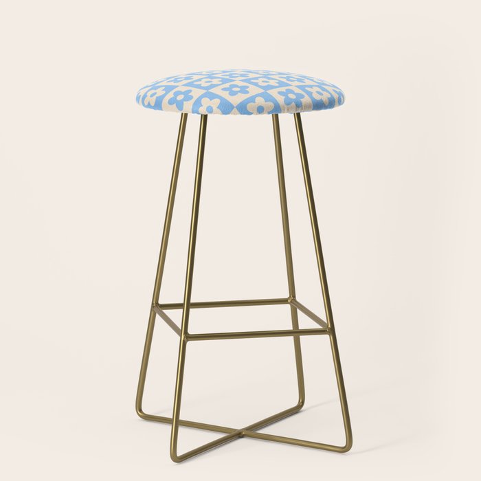 90s flowers checkers cream and blue Stool