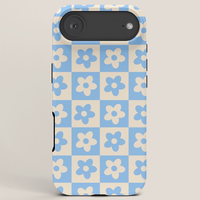 90s flowers checkers cream and blue iPhone Case
