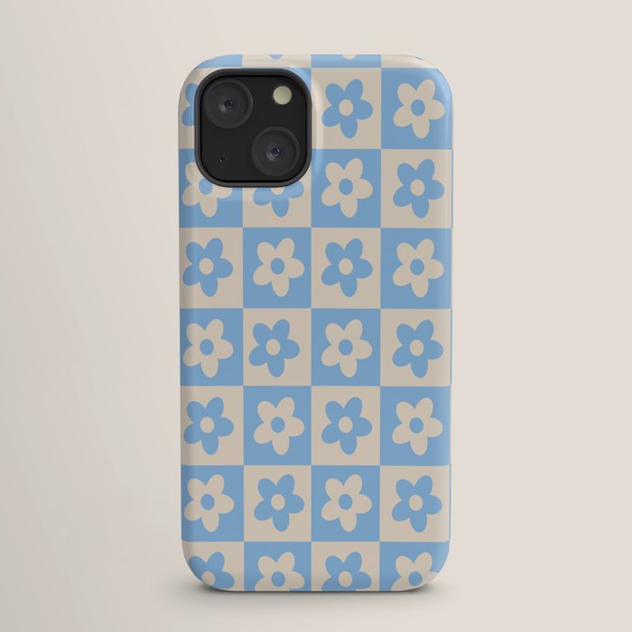 90s flowers checkers cream and blue iPhone Case