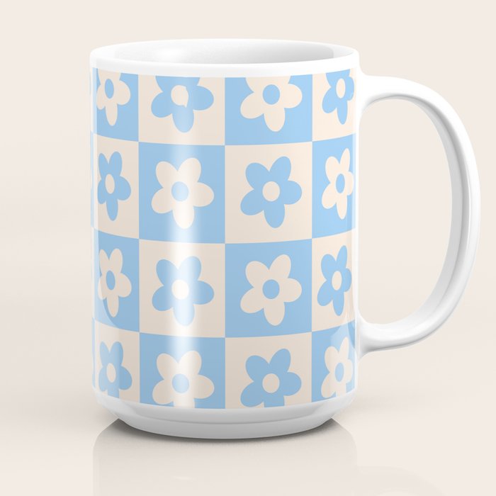 90s flowers checkers cream and blue Coffee Mug