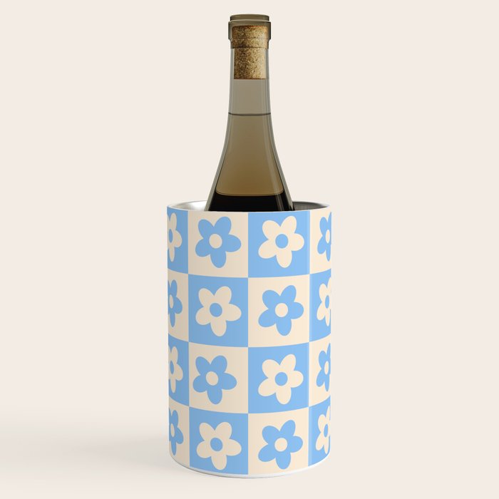 90s flowers checkers cream and blue Wine Chiller