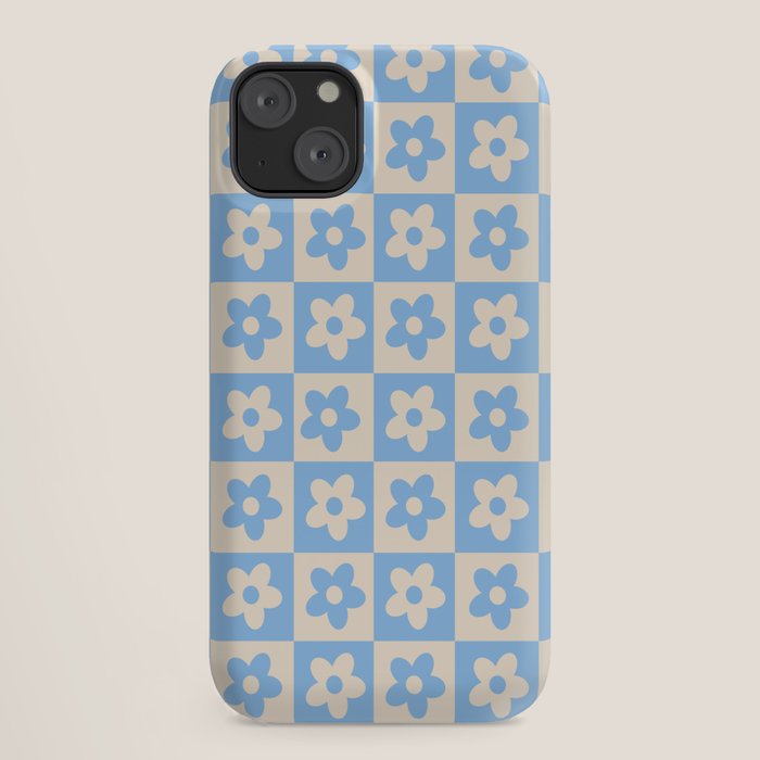 90s flowers checkers cream and blue iPhone Case
